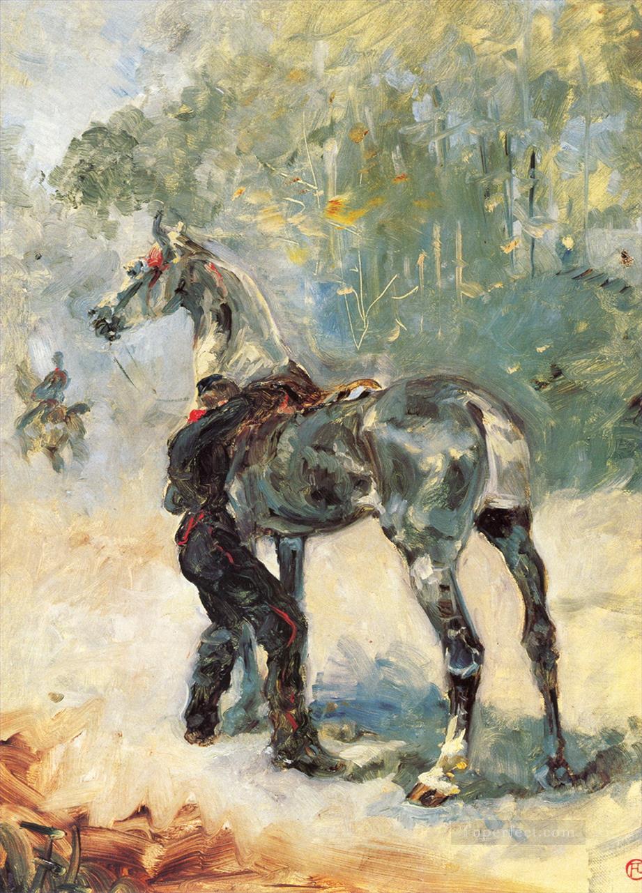 Henri de Toulouse Lautrec Artillerist Satteln sein Pferd 1879 Ölgemälde